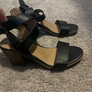 Black Strappy Block Heel Sandals